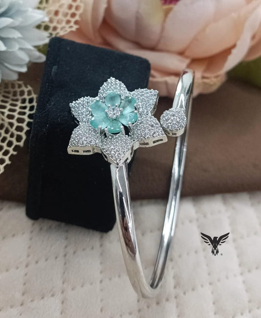 MINT AND SILVER CZ STONE FLOWER SHAPE BRACELET