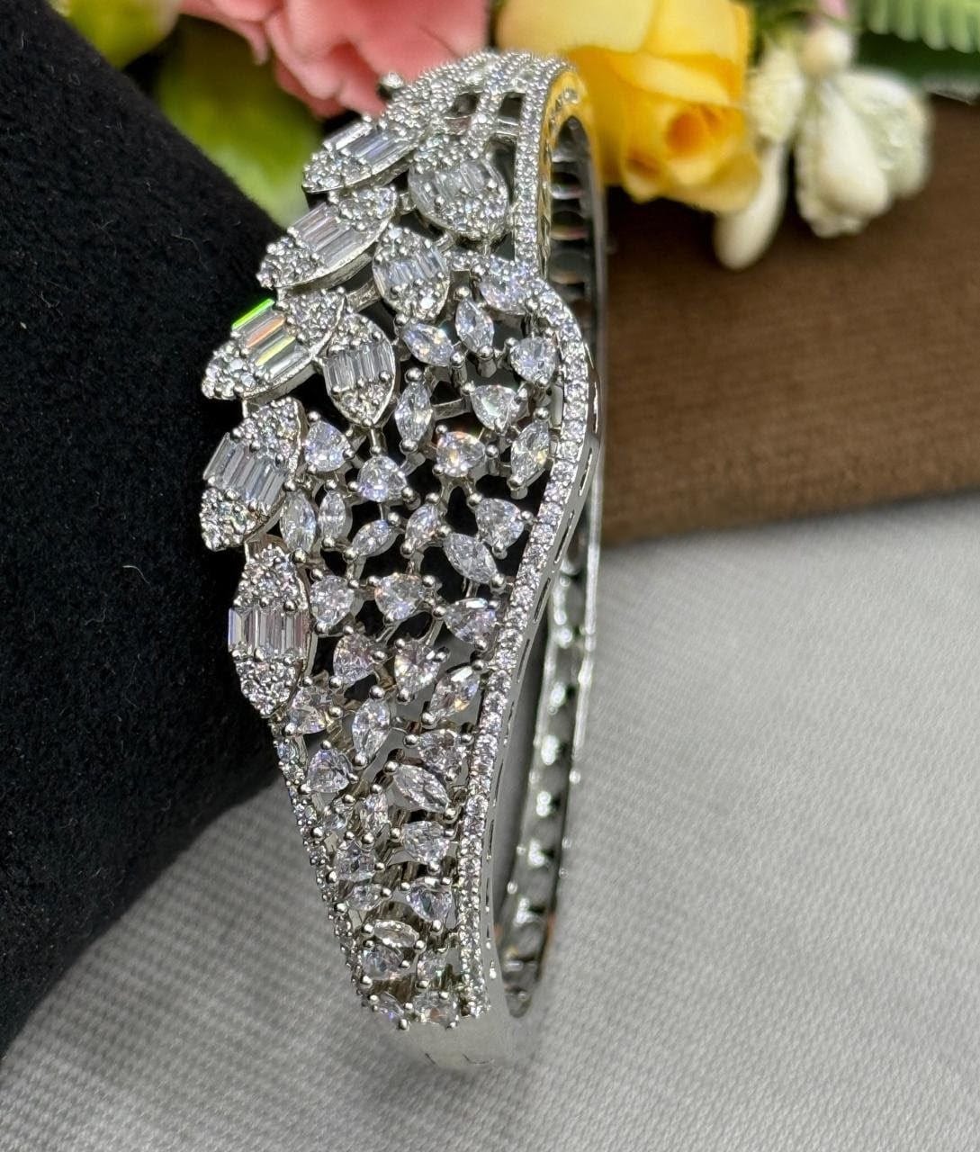 WHITE AMERICAN DIAMOND  SILVER PLATE BRACELET FOR WOMEN