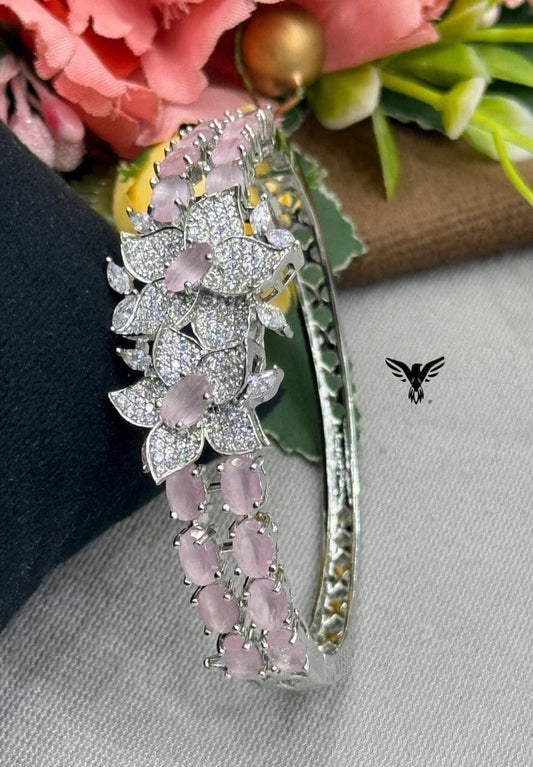 CLASSIC SILVER POLISH  PINK BRACELET FOR WOMEN