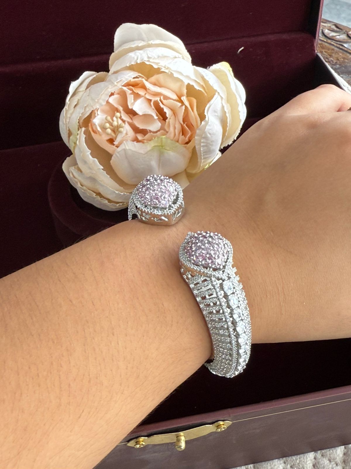 PINK CZ STONE WITH GOLDEN POLISH BRACELET FOR WOMEN