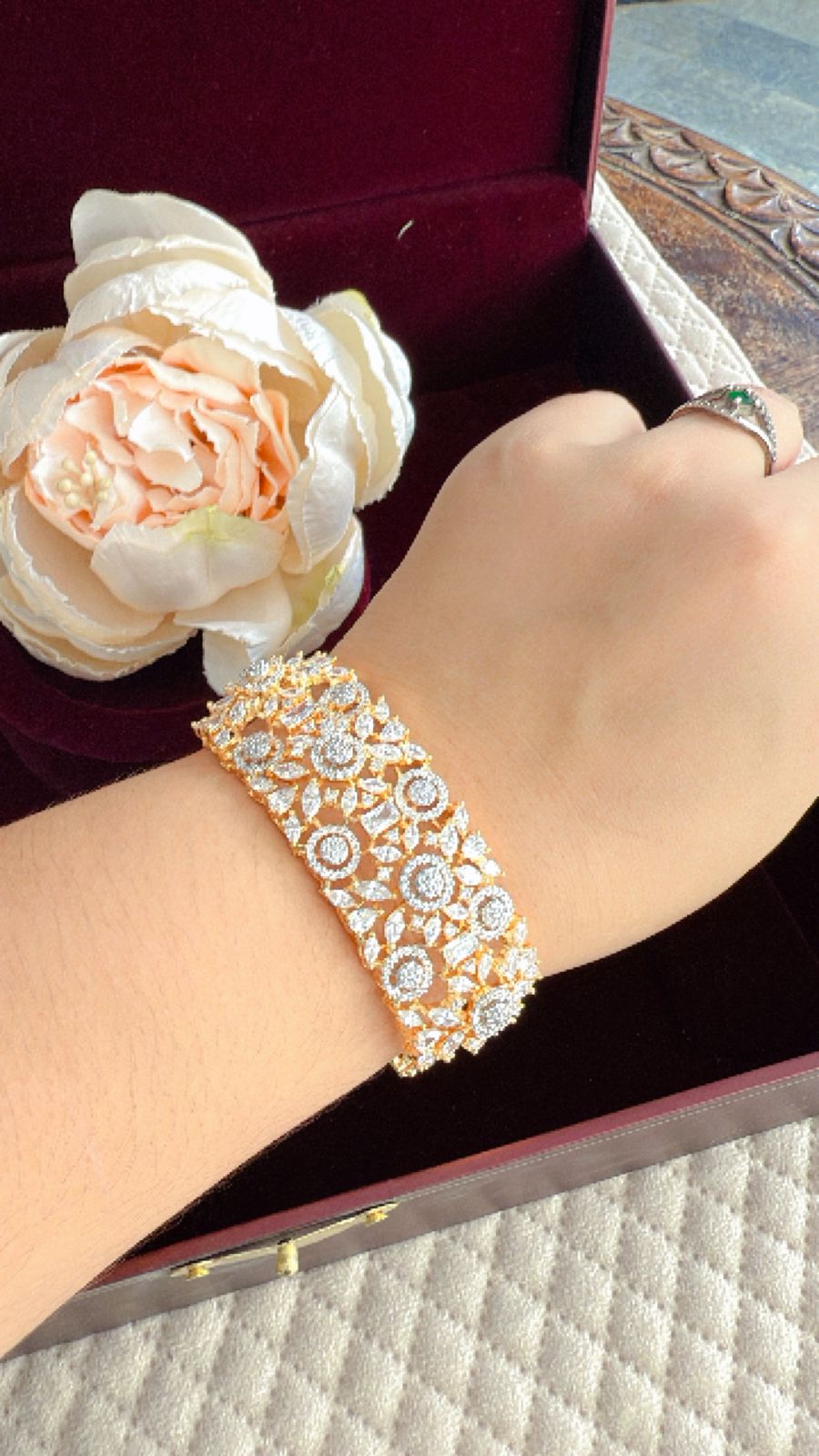 BROAD GOLDEN POLISH BRACELET WITH CZ
