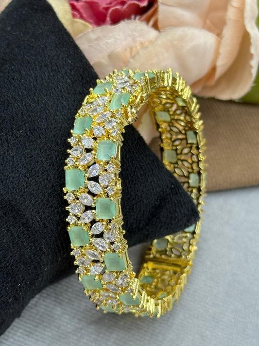 GOLDEN PLATED WITH MINT GREEN CZ STONE DIAMOND BRACELET