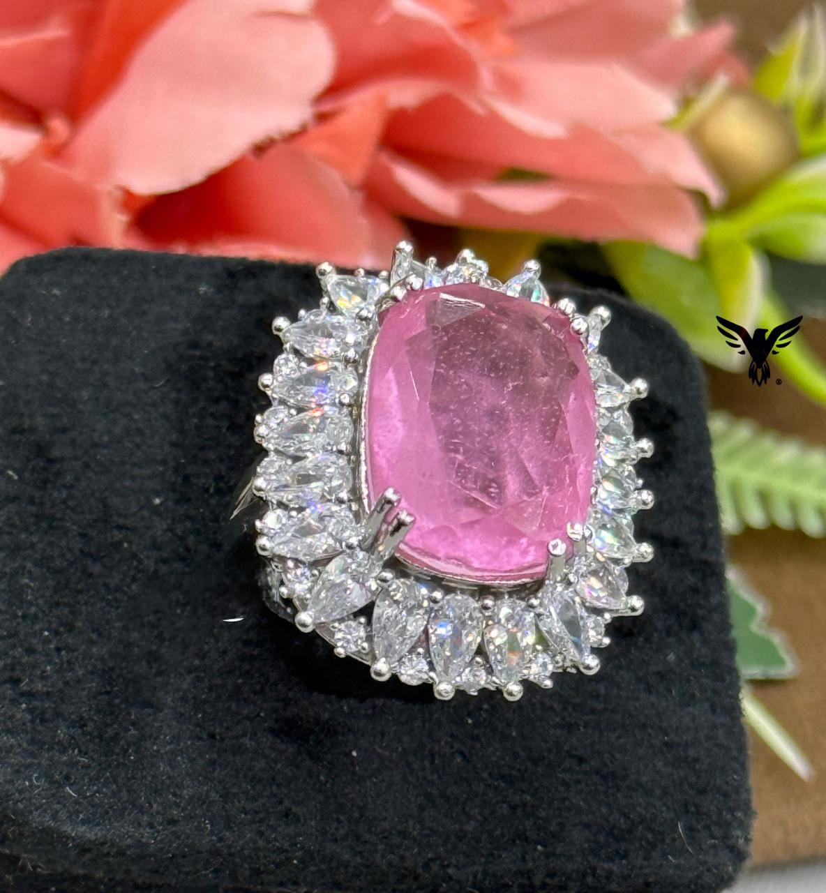 DOUBLET STONE SIDE CZ WITH SILVER POLISH RING FOR WOMEN