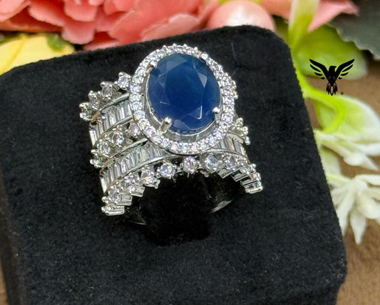 UNIQUE BLUE CZ STONE RING FOR WOMEN