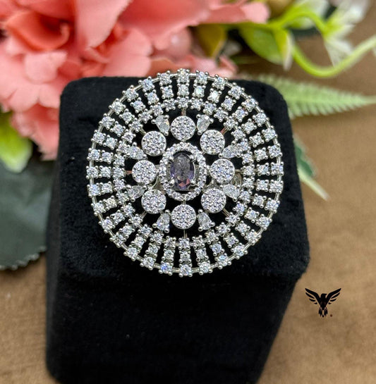 PURPLE CZ DIAMOND WITH SILVER POLISH RING FOR WOMEN