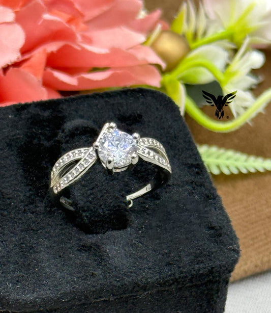 CLASSIC SILVER POLISH WITH CZ STONE RING FOR WOMEN