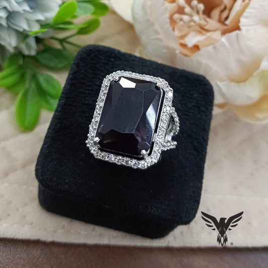 BLACK AD DIAMOND WITH SILVER POLISH RING FOR WOMEN