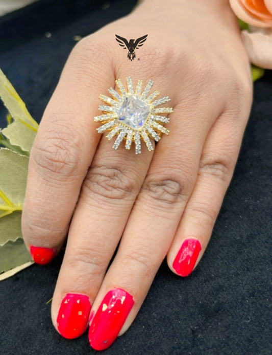UNIQUE FLOWER SHAPE WITH SILVER POLISH RING FOR WOMEN