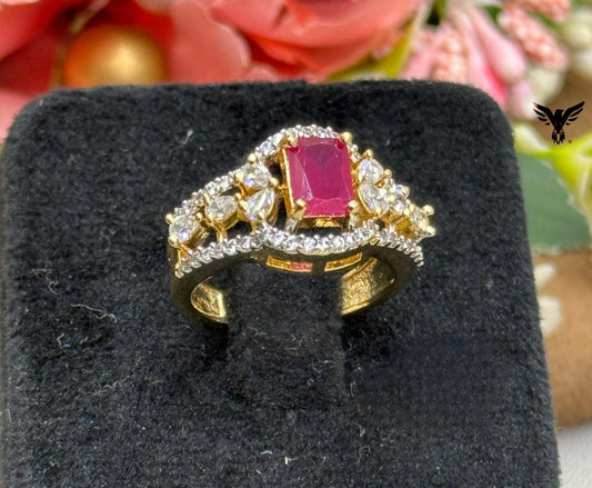 GOLDEN POLISH WITH PINK CZ STONE RING FOR WOMEN