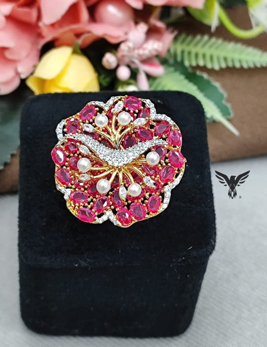 UNIQUE RED CZ STONE WITH FLOWER SHAPE RING