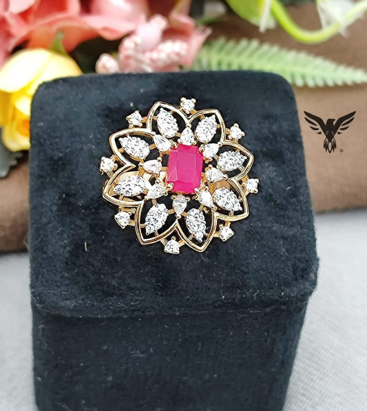 UNIQUE CZ STONE RING WITH GOLD POLISH FOR WOMEN