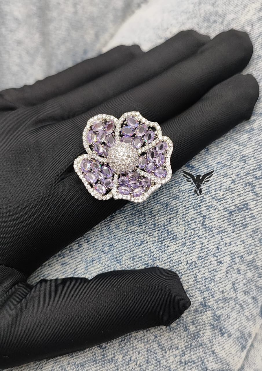 PURPLE FLOWER SHAPE ELEGANT RING FOR WOMEN