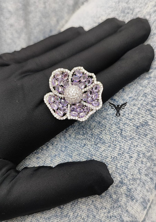 PURPLE FLOWER SHAPE ELEGANT RING FOR WOMEN