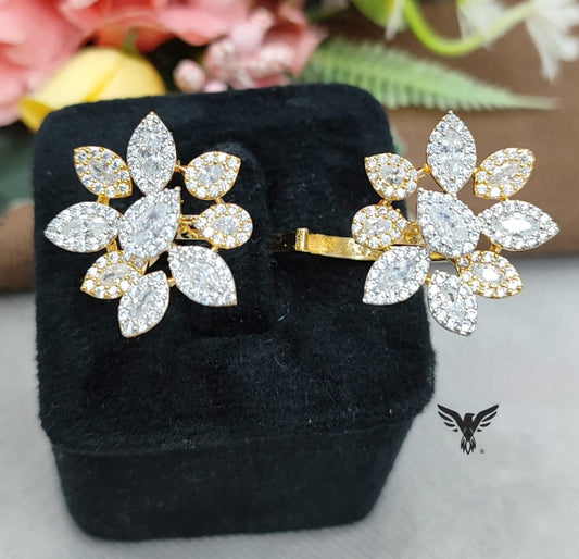 DOUBLE FINGER RING WITH CZ STONE FOR WOMEN