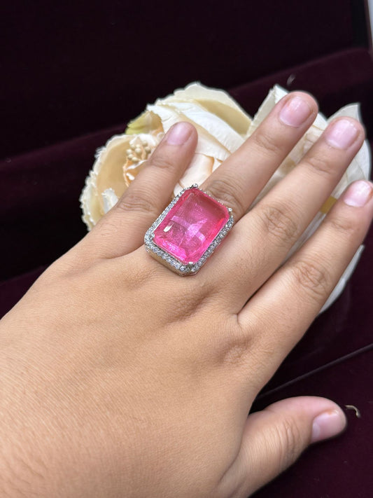 PINK DIAMOND WITH SILVER POLISH RING FOR WOMEN