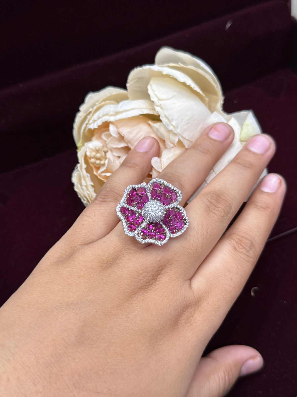PINK FLOWER SHAPE ELEGANT RING FOR WOMEN