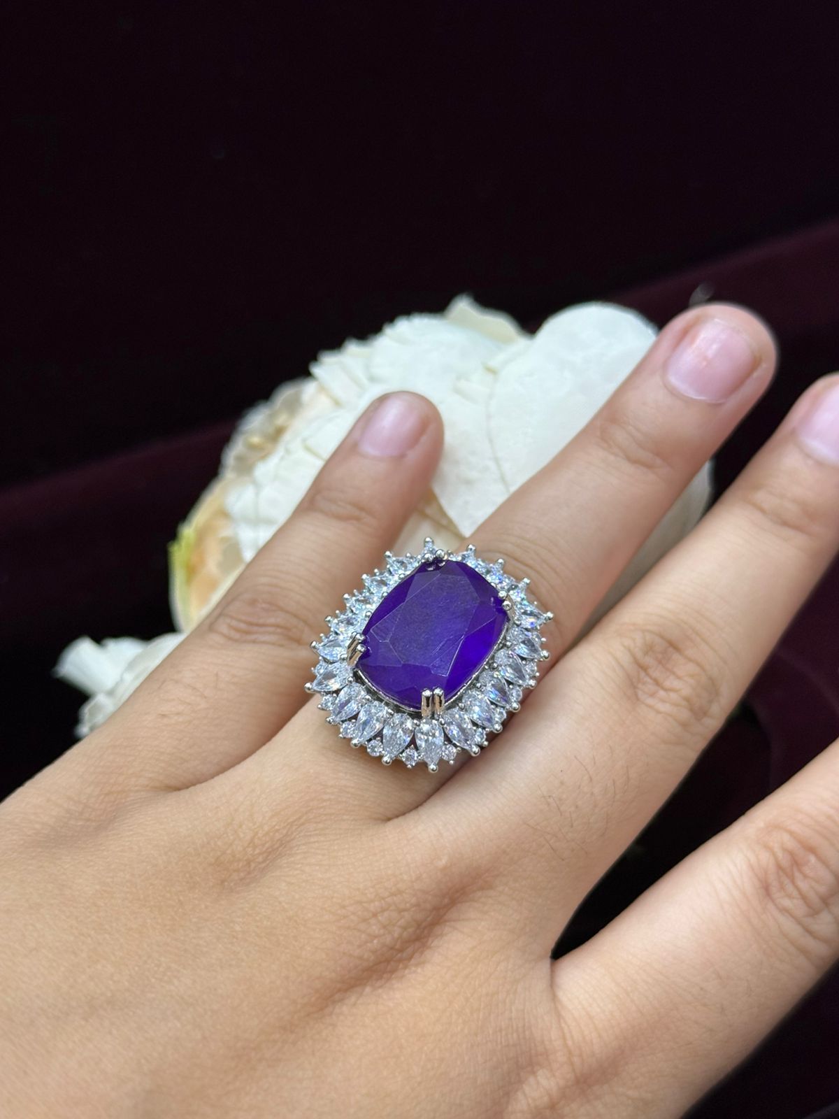 PURPLE DIAMOND WITH SILVER POLISH RING FOR WOMEN