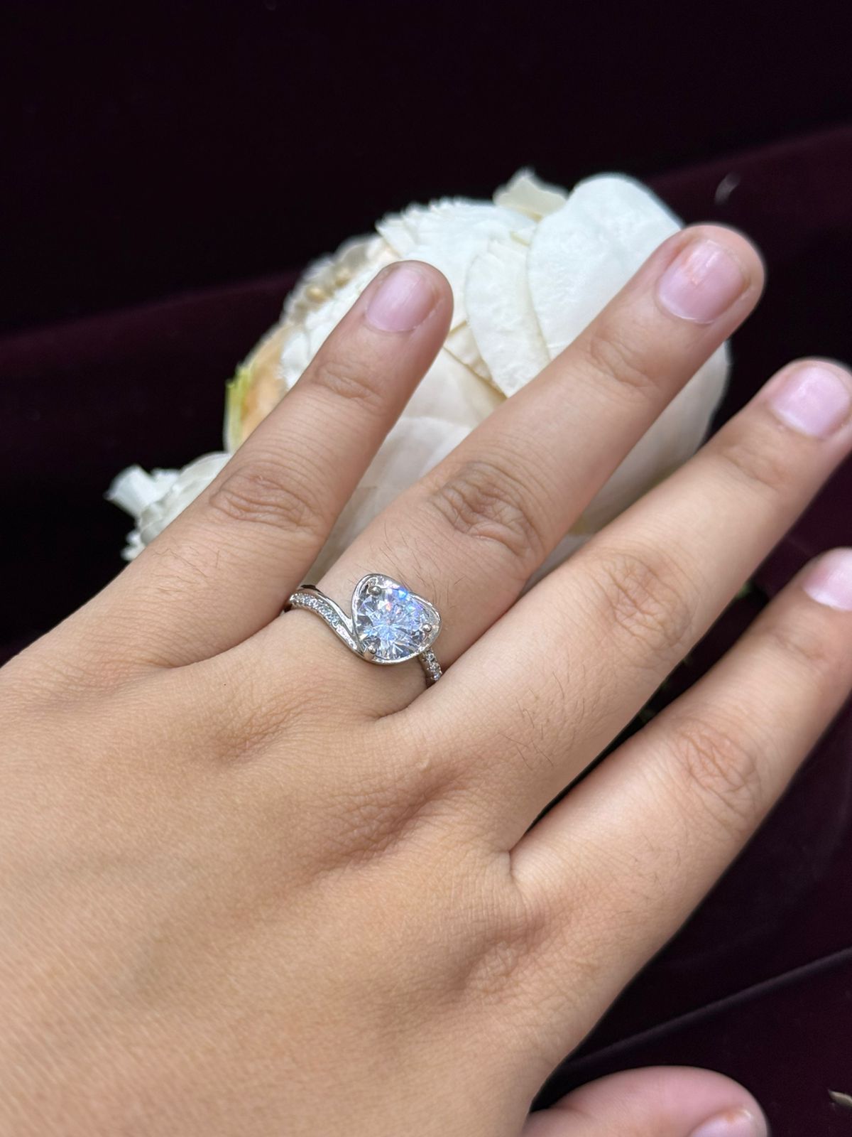 HEART SHAPE SILVER POLISH WITH CZ STONE RING FOR WOMEN
