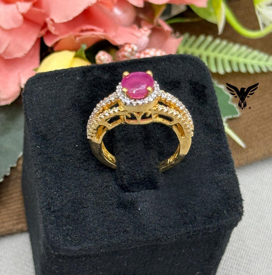 BEAUTIFUL PINK CZ STONE WITH GOLDEN POLISH RING FOR WOMEN