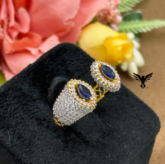 UNIQUE SHAPE WITH GOLDEN POLISH BLUE STONE RING