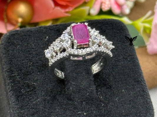 PINK CZ STONE DIAMOND WITH SILVER POLISH RING FOR WOMAN