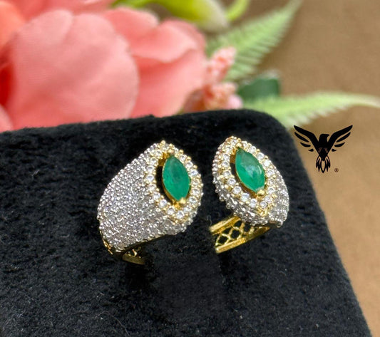 UNIQUE SHAPE WITH GOLDEN POLISH GREEN STONE RING
