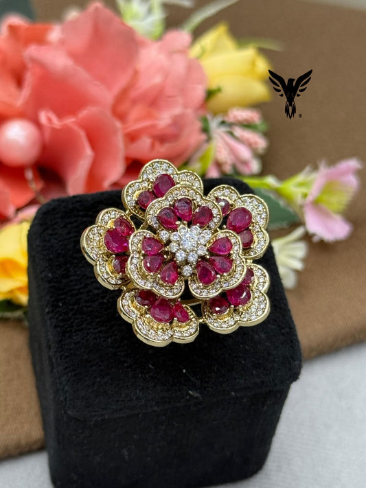 RED BEAUTIFUL FLOWER RING FOR WOMEN
