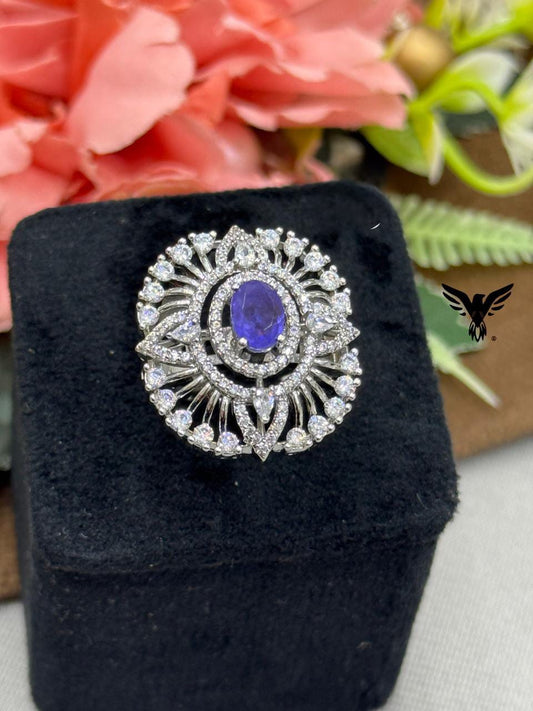 ELEGANT PURPLE CZ STONE WITH SILVER POLISH RING FOR WOMEN