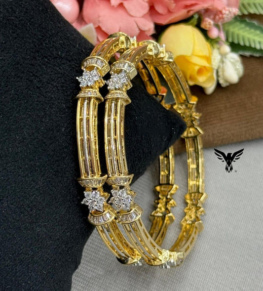 AMERICAN DIAMOND GOLD POLISH BANGLES WITH FLOWER
