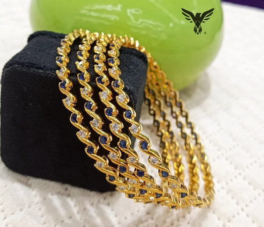 INFINITY SHAPE BLUE AND WHITE  STONE WITH GOLDEN POLISH BANGLES