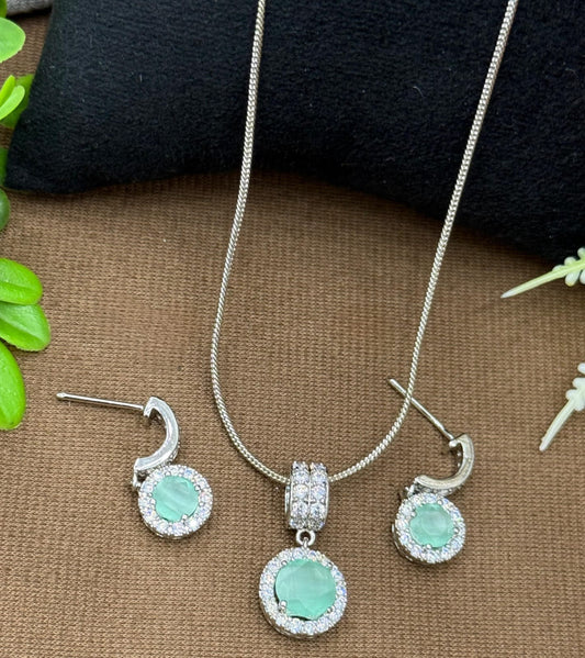 MINT COLOUR WITH STLISH SHAPE PENDANT SET FOR WOMEN