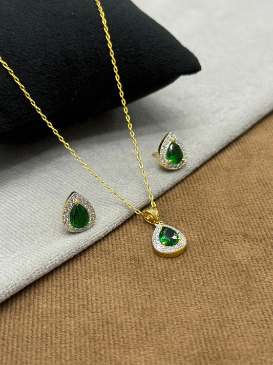OVAL SHAPE BEAUTIFUL STYLISH GREEN CZ STONE PENDANT SET FOR WOMEN