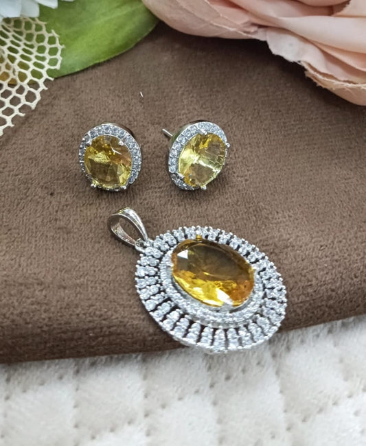 BEAUTIFUL OVAL SHAPE YELLOW  CZ STONE PENDANT SET FOR WOMEN