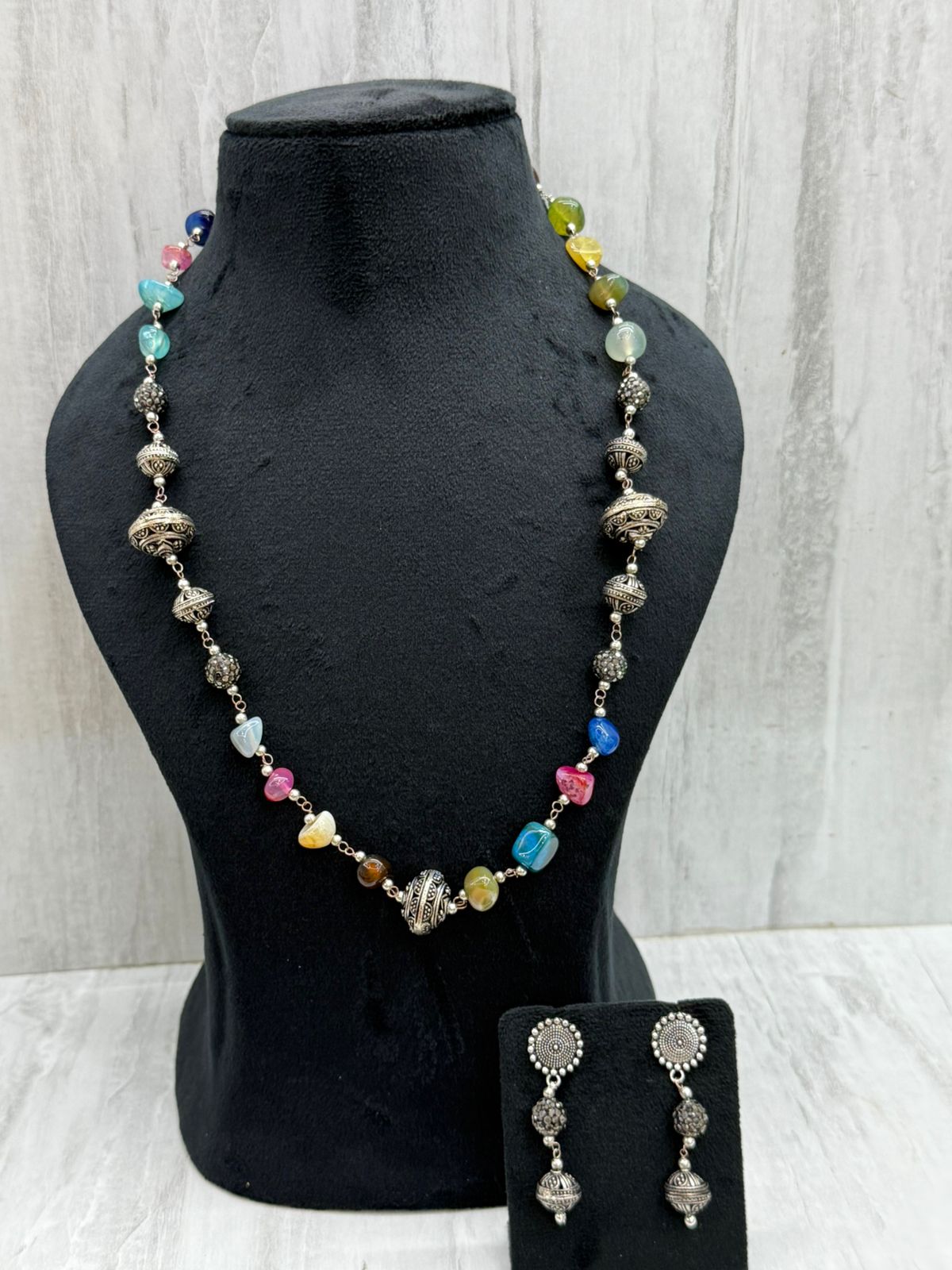 Single layered multicolour mala  pastels with earrings for women
