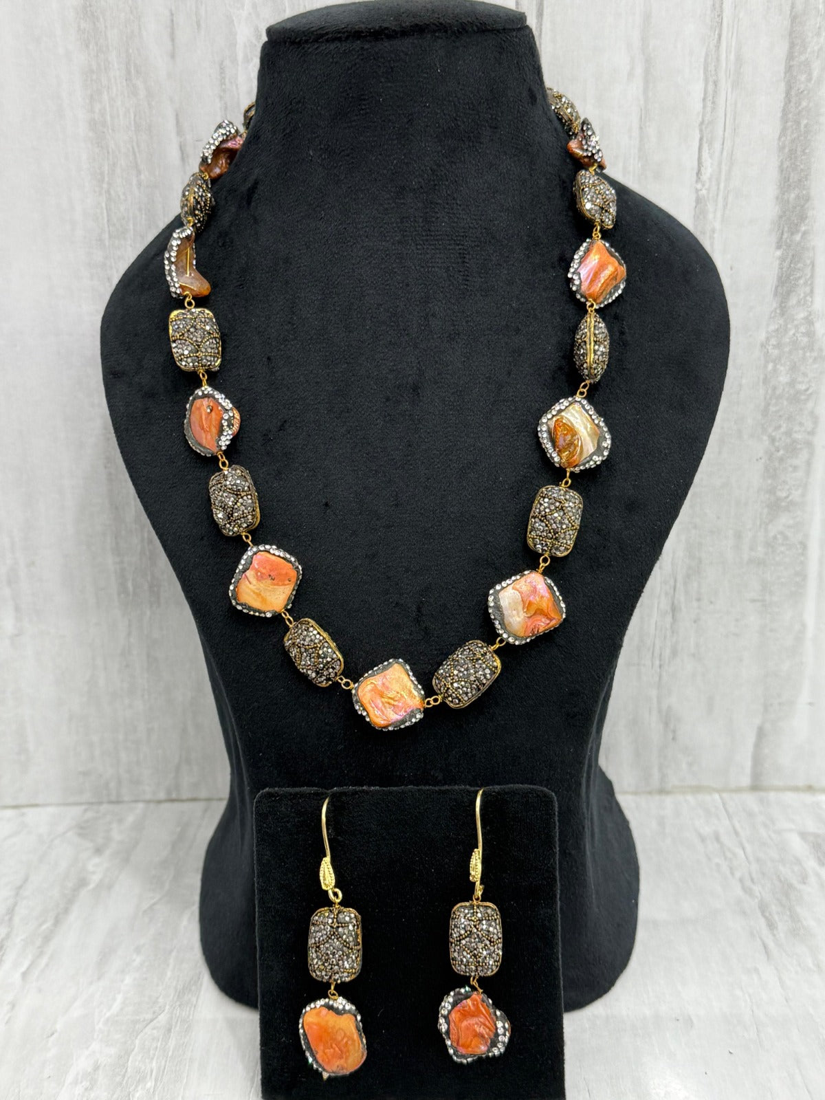Natural stone with handcrafted balls mala in Peach for women