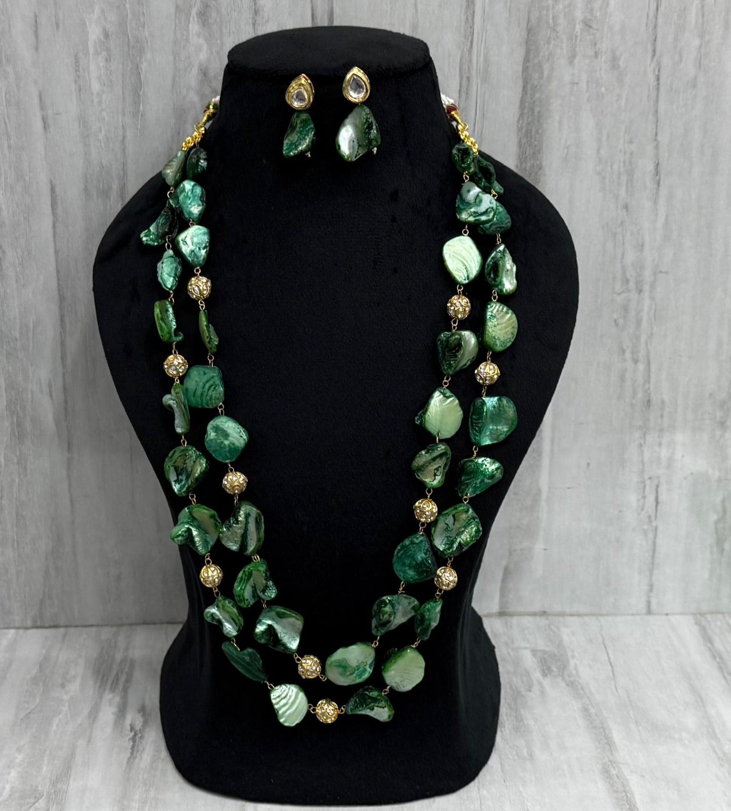 Elegant Emerald double layered necklace mala for women