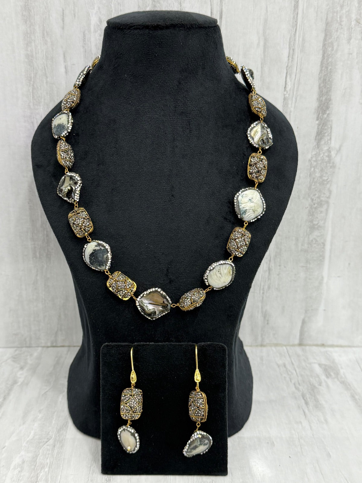 Natural stone with handcrafted balls mala in Grey for women
