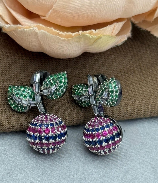 multi colour Crystal Ball & Leaf Drop Earrings