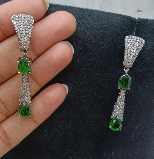 Luxury Green Gemstone Drop Earrings with CZ Pave