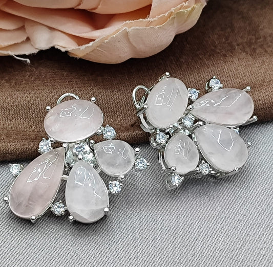 Handcrafted Amethyst & MOP Cluster mint Pink Earrings with Sparkling CZ stone