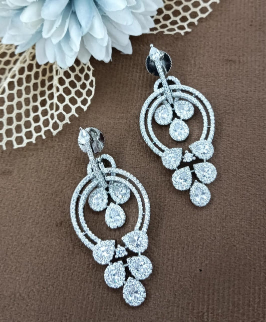 Silver Plated CZ Dangle Earrings with Teardrop Accents