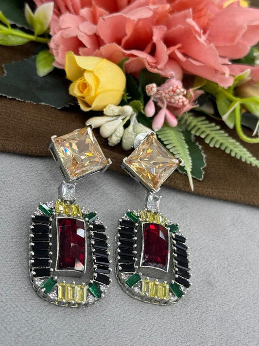 Colorful swarovski Statement Earrings with Red Center Stone