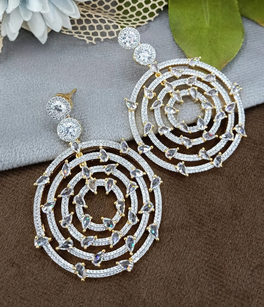 Elegant Round Hoop Drop Earrings with cz stone and Gold Plated