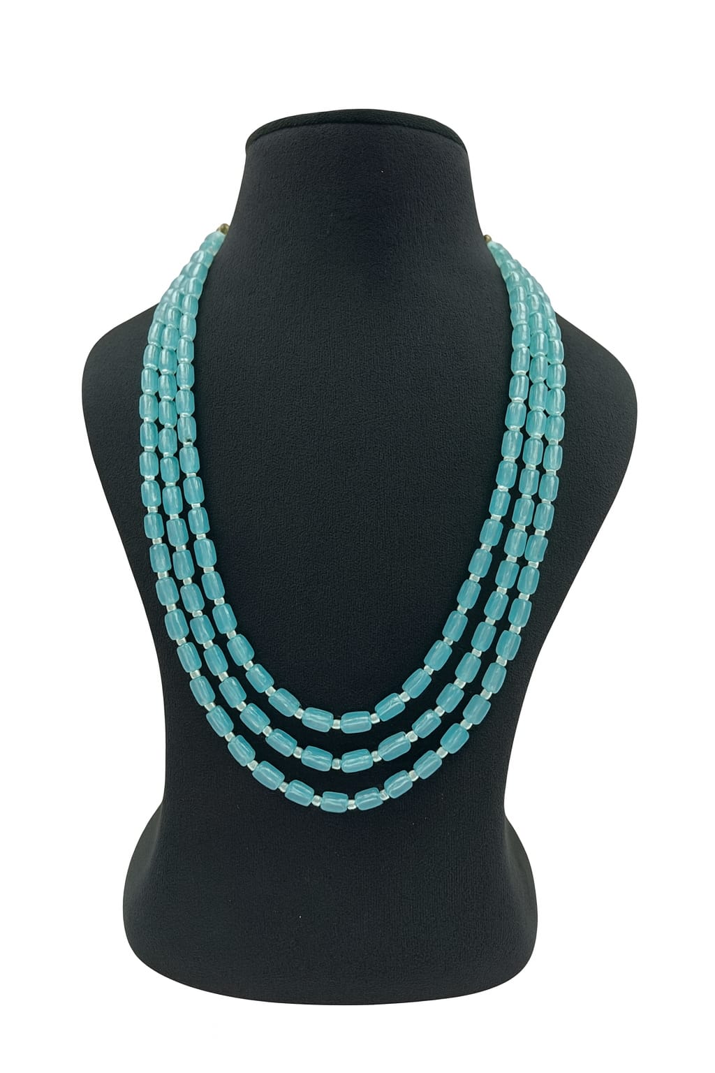 Elegant Three layer mala with bold Aqua Blue beads For Women
