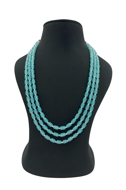 Elegant Three layer mala with bold Aqua Blue beads For Women