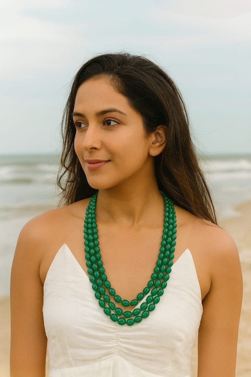 Unique Green Beaded Mala With Designer Multi-Layer For Women