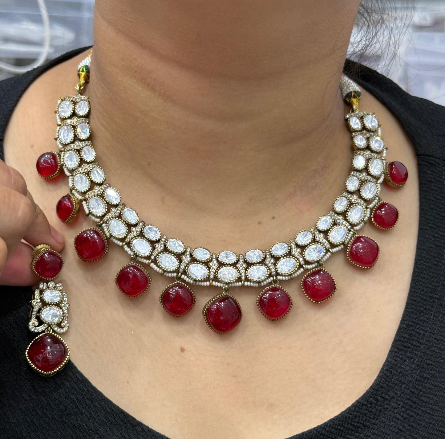 Mossanite Doublet Kundan Necklace for woman