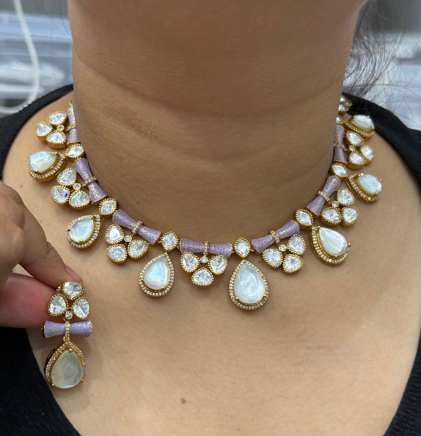 Meenkakari Mossanite Kundaan Necklace for woman