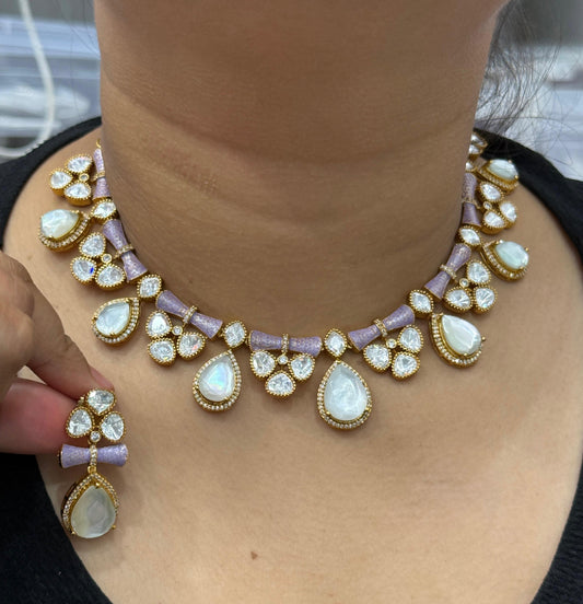 Meenkakari Mossanite Kundaan Necklace for woman