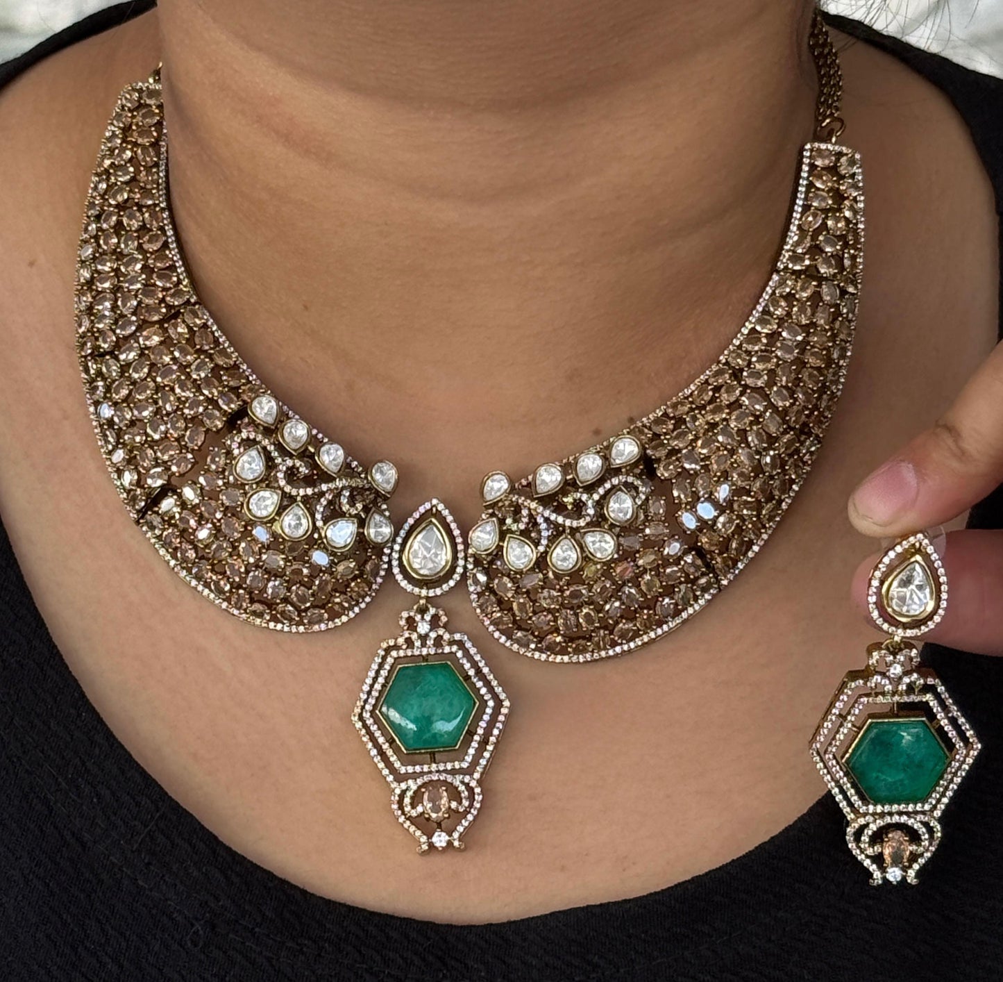 Hasli With Mossanite Kundan  in Champagne For Women